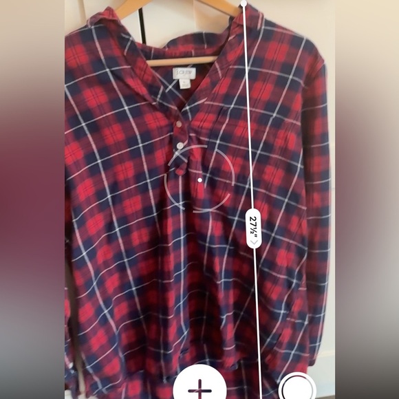 J. Crew Flannel Popover Tunic Red Navy Plaid Top Size Large Casual Comfy - Picture 6 of 7